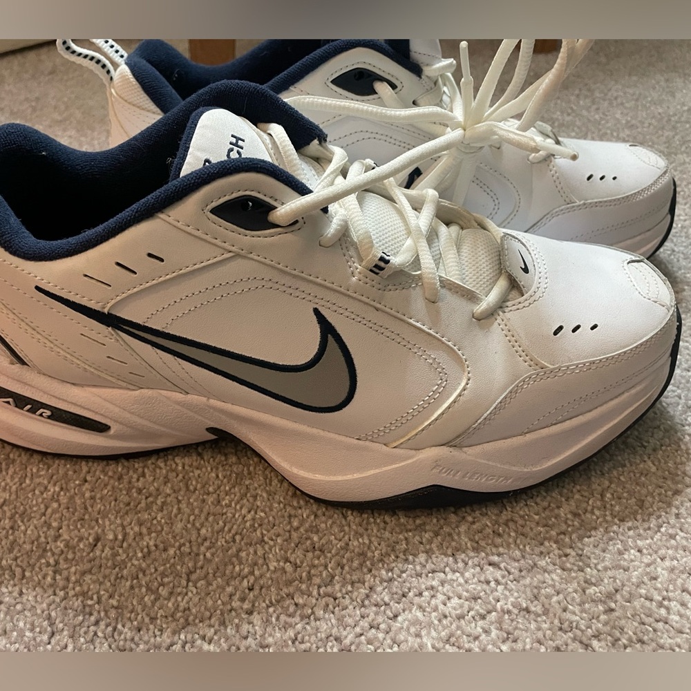 Nike Air Monarch White and Blue Athletic Shoes